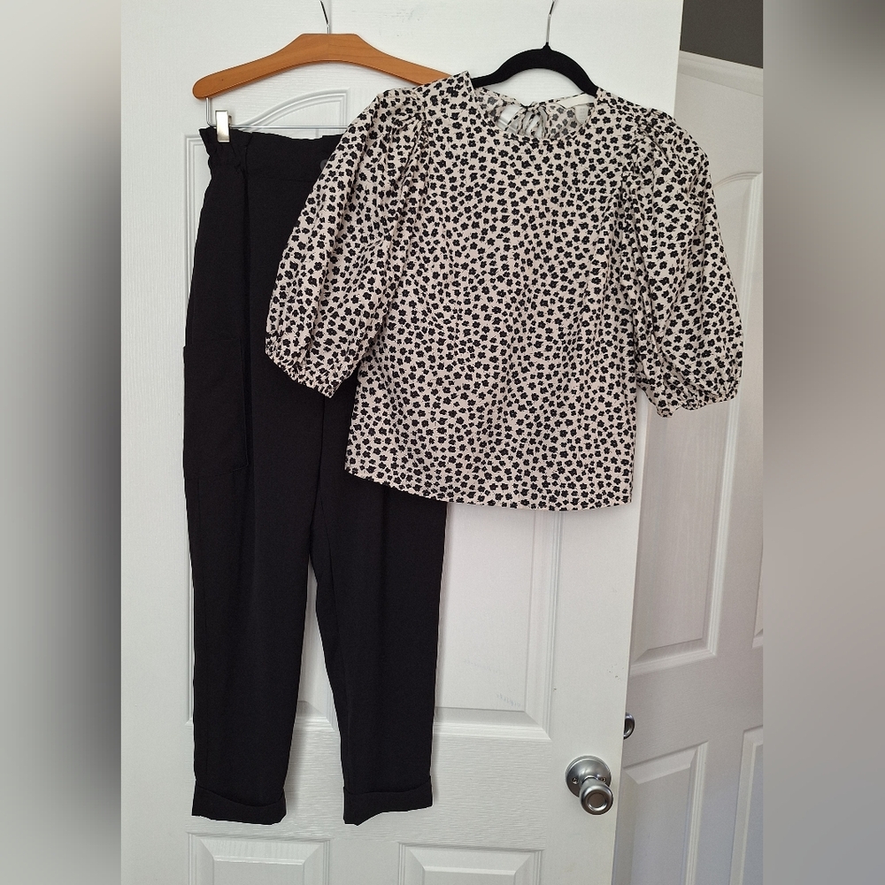 Stylish Kids Black Trousers and Polka Dot Blouse Set